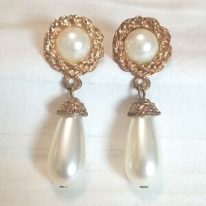 Gold Pearl Tear Drop Earrings